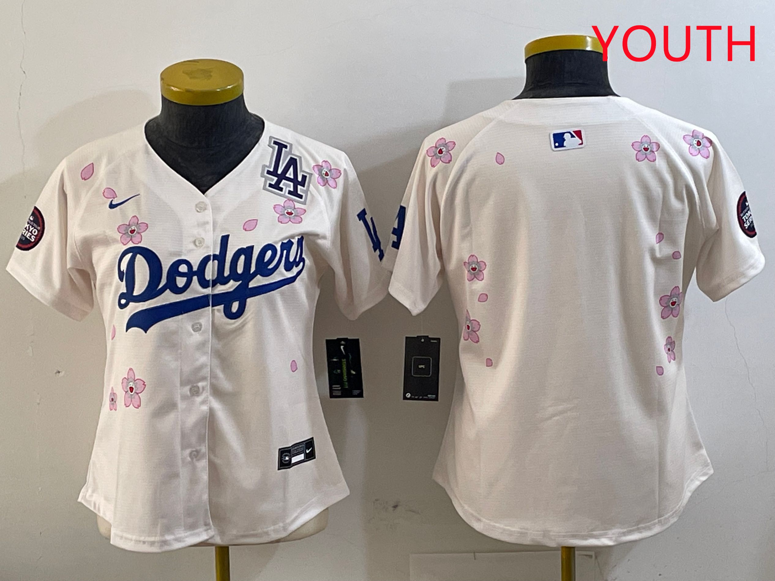Youth Los Angeles Dodgers Blank Cream Sakura Edition 2025 Nike MLB Jersey style 4->nba t-shirts->Sports Accessory